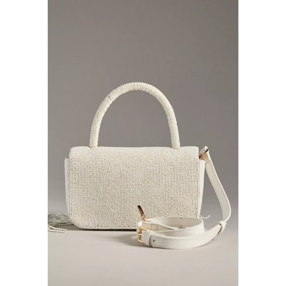 Anthropologie Beaded Fringe Bag White Wedding - Picture 3 of 3